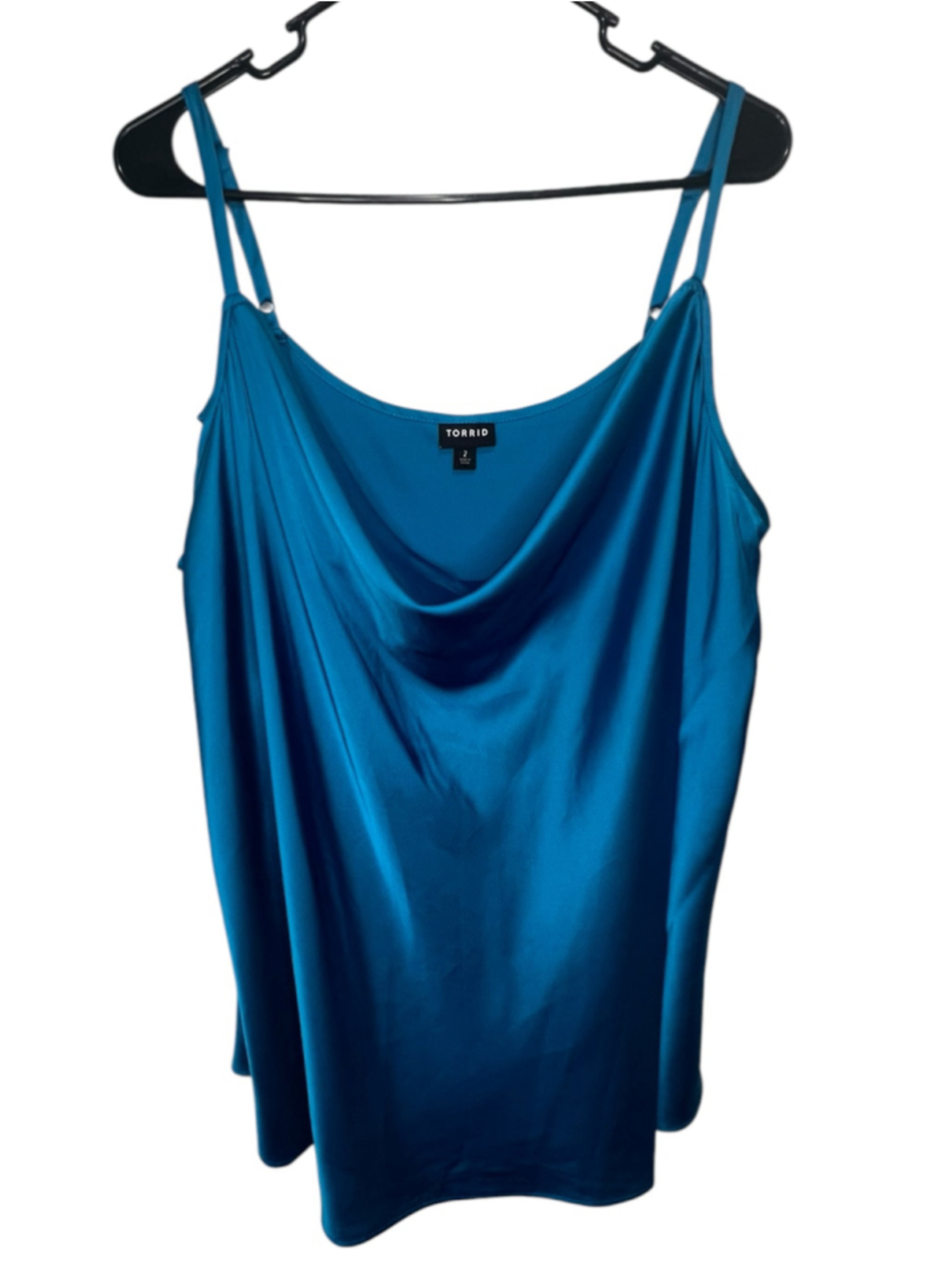 Torrid Teal Satin Draped Cowl Neck Loose Fit Cami Tank Top With Adjustable Strap